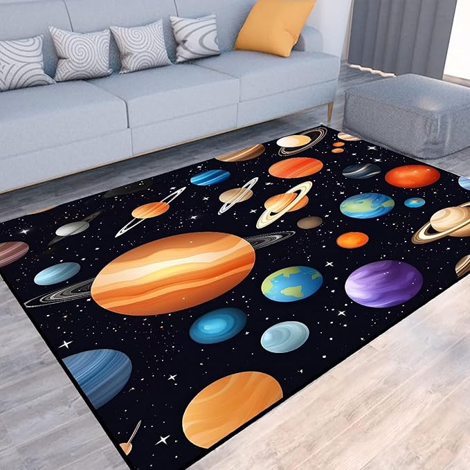 6' x 9' Space Rug for Kids Bedroom Cartoon Planet Stars Rugs Galaxy Carpet Printed Throw Rugs for Boys Children Living Room,180x275cm