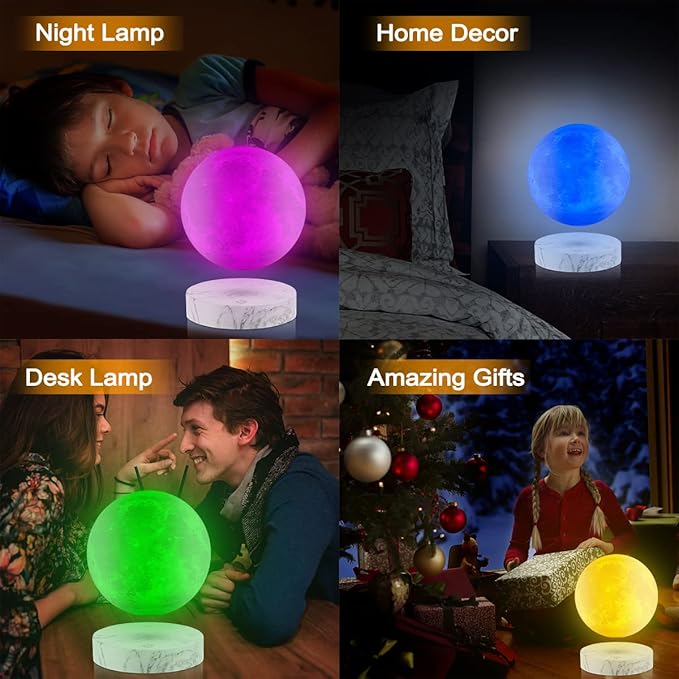 VGAzer Levitating Moon Lamp,Floating and Spinning in Air Freely with 3D Printing LED Moon Light Has 16 Colors 20 Modes for Unique Christmas Gifts,Room Decor (Marble Base 16 Colors)