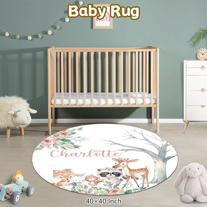 Personalized Baby Bedding Set - 5 Pcs Custom Name Bedding Crib Set for Girls Boys, Soft Toddler Crib Set for Infant Customized Gifts, Pink Forest Animals