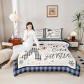 Christmas Snowman Kids Comforter Set Queen Size,Snowflake Christmas Holiday Bedding Set,Girls Boys Adults Xmas Decor,Geometric Grids Lattices Down Comforter,Blue Rustic Duvet Insert,2 Pillowcases