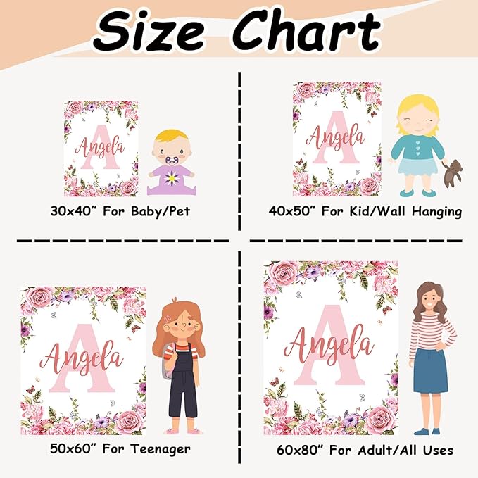 Ships Next Day, Personalized Baby Blankets, Custom Baby Blanket with Name for Girls,Gift for Chrismas Birthday Memorial Day, Customized Flannel Blanket for Kids Adults 40"X50"