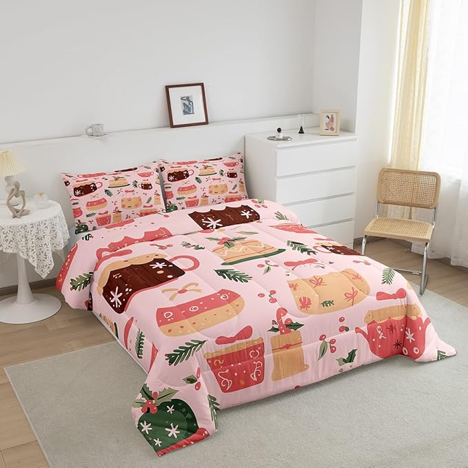 Feelyou Christmas Bedding Set for Kids Boys Girls Toddler Size Cake Pattern Printed Comforter Set Ultra Soft Winter Christmas Comforter Dessert Duvet Quilt Bedroom Decor Christmas Decor Quilt
