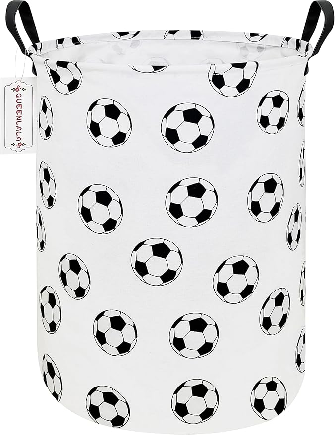 QUEENLALA Large Storage Basket,Laundry Hamper/Bathroom/Home Decor/Collapsible Round Storage Bin,Boys and Girls Hamper/Boxes/Clothing(Round-Football)