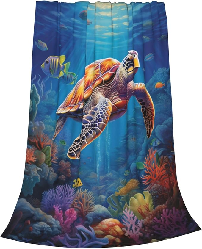 Sea Turtle Blanket Turtles Shell Ocean Flannel Throw Blankets for Home Decor Couch Bed Sofa Soft Fuzzy Lightweight Gifts 50x40 Inches
