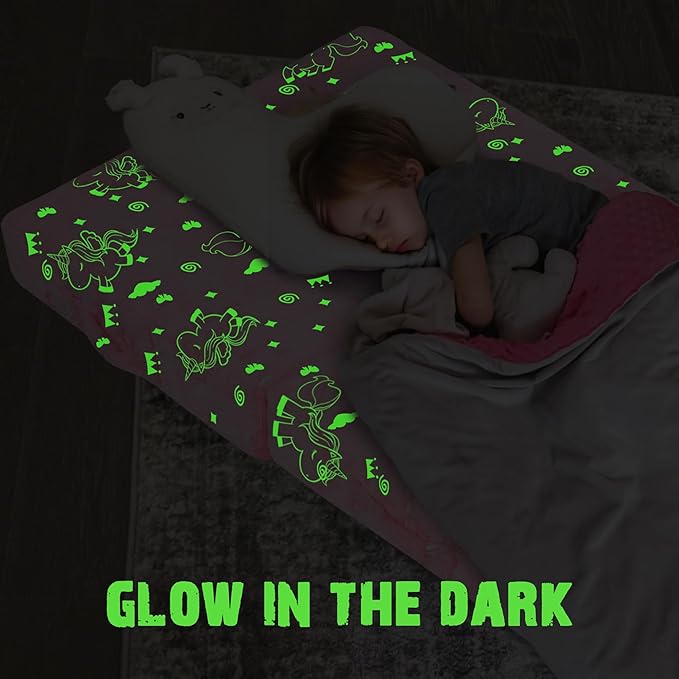 MeMoreCool Glow Pink Unicorn Foldable Floor Mattress for Kids, Trifold Nap Mat for Toddlers, Portable Daycare Sleeping Futon or Floor Bed, 57x22 Inch