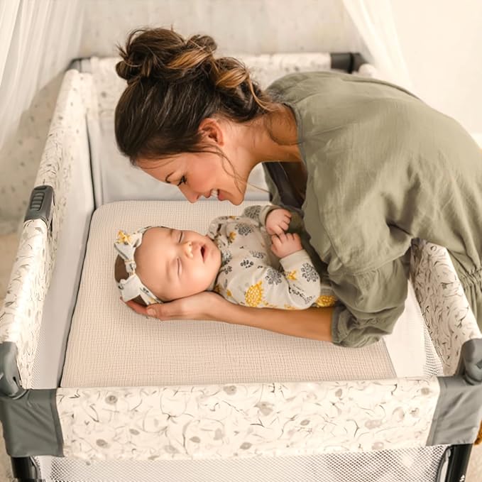 lulumoon Fitted Pack and Play Sheets: Soft Muslin Cotton for Guava Family Playard Mattress - Neutral Colors for Boys and Girls