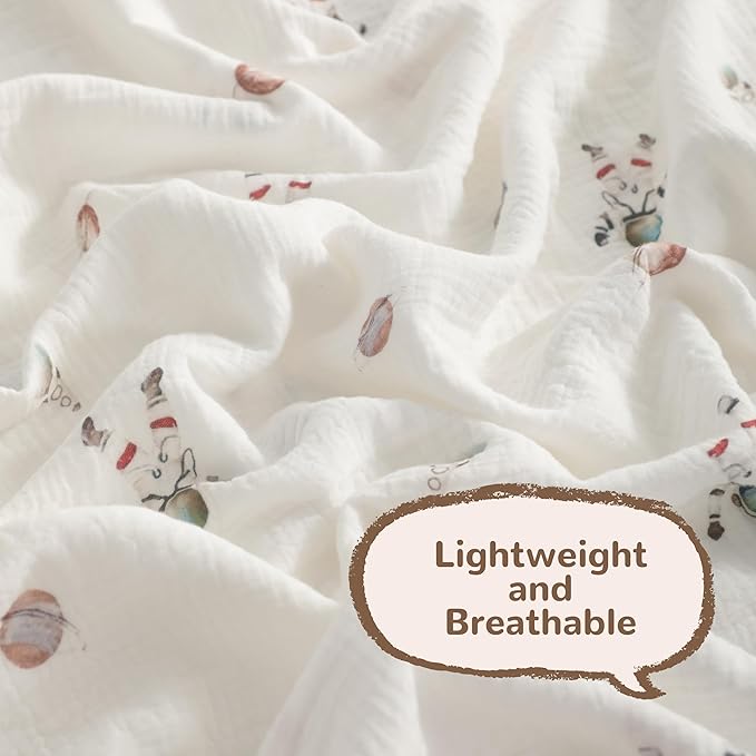 NTBAY 4 Layer Muslin Cotton Toddler Blanket, 42x60 Soft and Breathable Receiving for Newborns and Infants, Perfect for Crib, Stroller, Travel, Lightweight Nursery Blanket, Astronaut's Journey