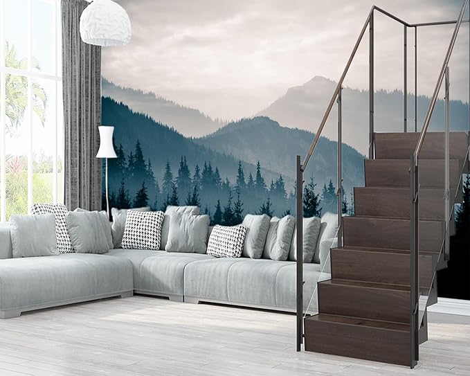 XMPMBM-Misty Forest Fabric Wallpaper Pine Forest Living Room Bedroom Bathroom Wall Mural-W 176" X H 113"（138 Square Foot）