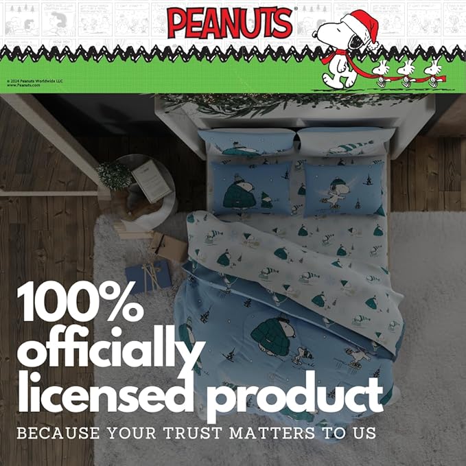Collectibles Peanuts Snoopy Puffer Holiday & Christmas Bedding Super Soft Comforter and Sheet Set with Sham, 7 Piece Full Size (Officially Licensed Product) by Franco