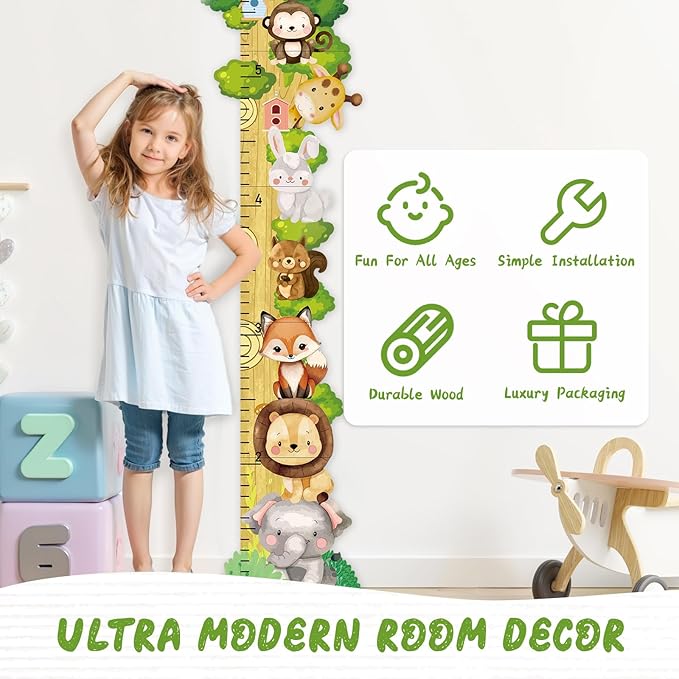 Personalized Name Growth Chart for Wall, Forest Animal Stack Wooden Height Chart, Boy Girls Height Chart Growth Measuring Ruler, Christmas Birthday Gift for Boys and Girls