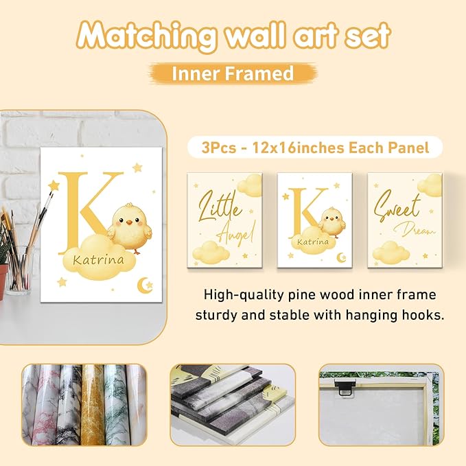 Personalized Crib Bedding Set, 5 Pcs Custom Nursery Bedding Sets with Name, Infant Bedding Set for Baby Girl Boy, Yellow Chick Double Layer Baby Crib Set, Toddlers Babies Kids Customized Gifts