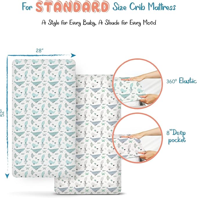 Threadmill Organic Baby Crib Sheets for Boys & Girls | 100% Organic Cotton Fitted Crib Sheet for Standard Crib Mattress | 2 Pack Unisex Cozy Toddler Sheets, Machine Washable Migosprint