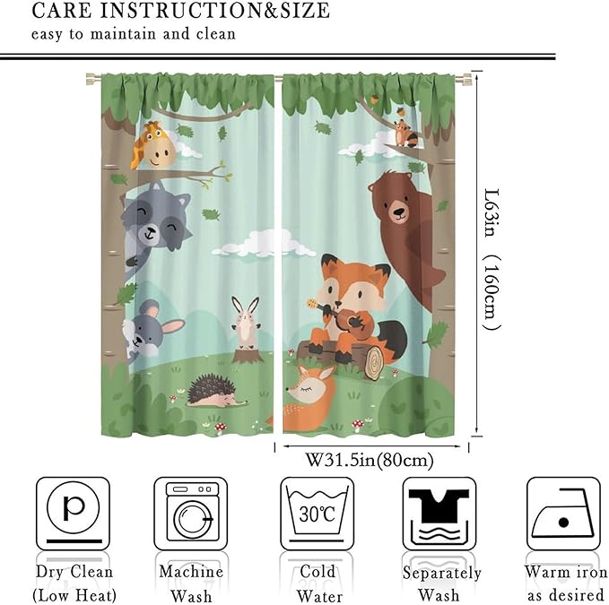 Forest Animals Curtains Colorful Forest Cartoon Cute Fox Bear Giraffe for Kids Boys Girls Nursery Bedroom Living Room Blackout Rod Pocket Decoration Window Drapes 2 Panels W31.5xL63in