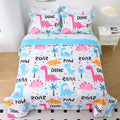 Wajade 7 Piece Kid Girls Dinosaur Comforter Set Twin Size 3D Pink Dinosaur Wild Park Jungle Print Bedding Set with Comforter, Sheet Set, Pillowcase and Sham