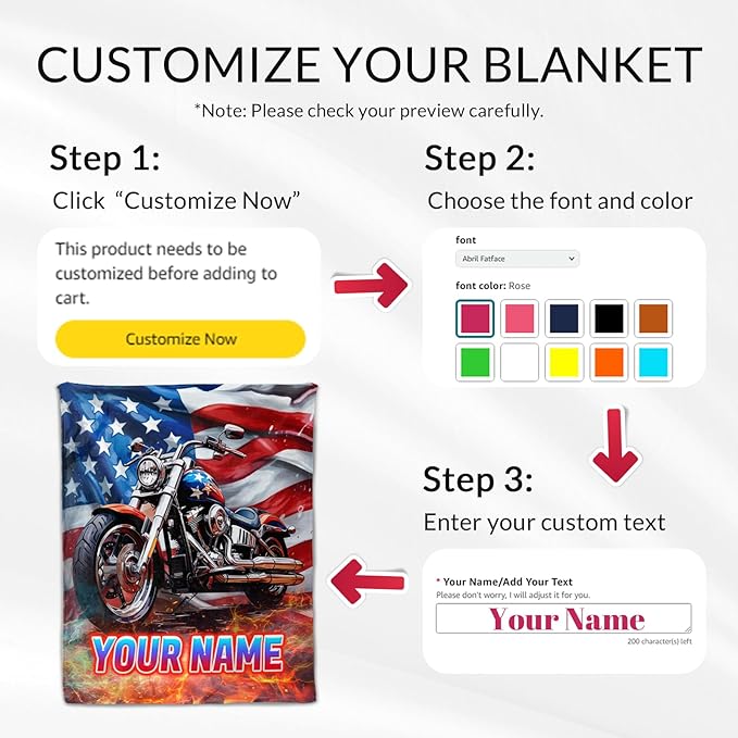 Personalized Throw Blanket Gift for Motorcycle Lovers - 30" x 40" Inches Furry Boys Blankets with Name - Fuzzy Throws for Sofa, Office