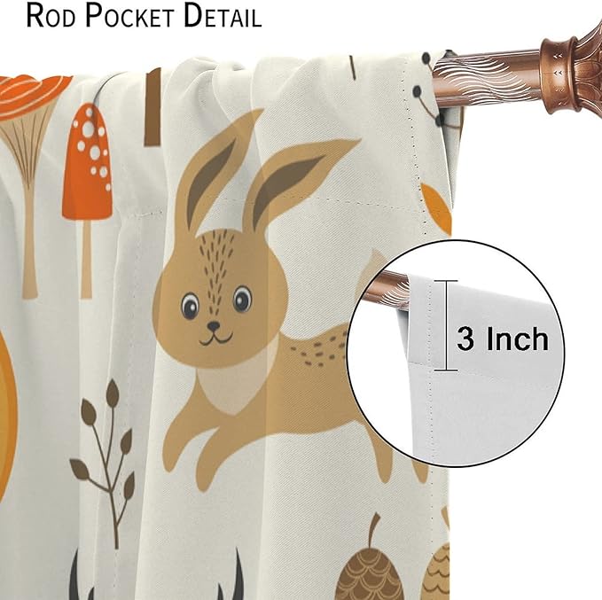 Kids Forest Animal Curtains,Baby Bedroom Window Treatments, Cartoon Watercolor Forest Animal Lion Boys Girls Children Bedroom Drapes 55x63in