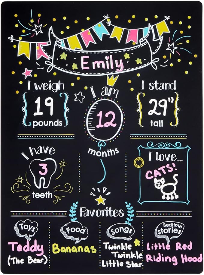 Blue Panda Baby Milestone Chalkboard - Monthly Photo Prop & Baby Growth Board - Birthday Milestones Board - Reusable Chalk Surface & Infant Tracker - 12 x 15.6 in, Vertical, Blue