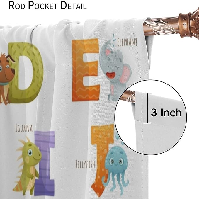 Kids Alphabet Curtains Educational Baby Cartoon Animals Colorful Cute Curtain with Rod Pocket for Nursery Living Room Home Decor Drapes Window Treatments 2 Panels Set 42x45 Inch