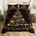 Christmas Tree Duvet Cover Set King Size, Gold Musical Note Print Bedding Set 3pcs for Kids Boys Girls Bedroom Decor, New Year Theme Xmas Holidays Comforter Cover with 2 Pillowcases,No Comforter