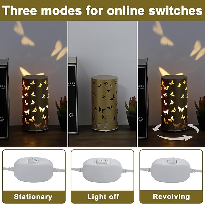 Butterfly Night Light - USB Table Lamp with Rotating Projection, Portable Bedside Light for Bedroom, Coffee Shop, Gifts for Women, Mom, Birthday