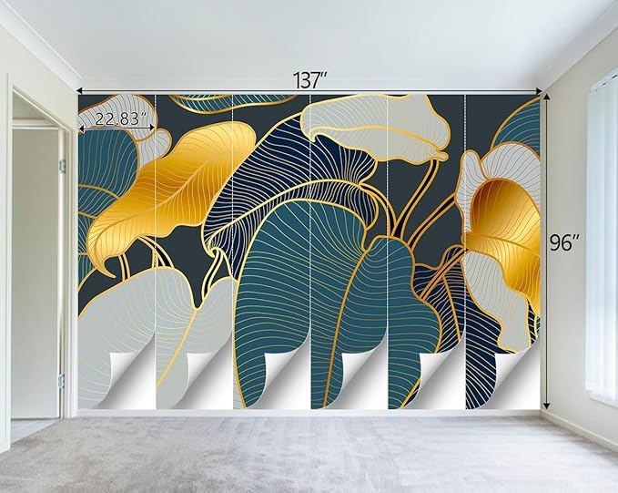 Golden Botanical Leaf wallpeper Living Room Bedroom Wall Mural - 137"x96"（Not Peel and Stick）