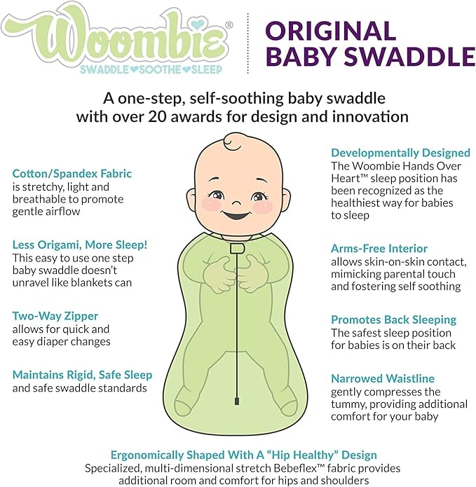 Woombie Original Baby Swaddling Blanket - Soothing, Cotton Baby Swaddle with Zipper - Wearable Newborn Blanket, Blush Pink Chevron, 5-13 lbs