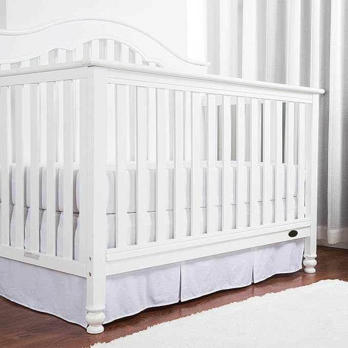 Box Pleated Crib Bed Skirt Premium 100% Cotton 800 Thread Count Nursery Crib Toddler Bedding Crib Bedskirt for Baby Boys or Baby Girls, (28" x 52") + 14" Drop Lenght - White Solid