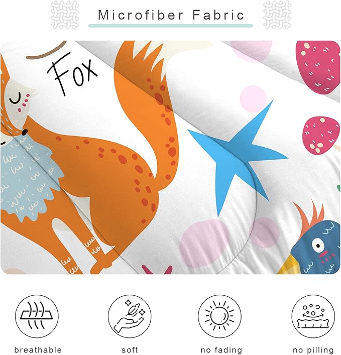 Animal Comforter Set Twin: Forest Animals Kids Bedding Set Cute Safari Woodland Quilt Jungle Cartoon Fox Bear Lion Flowers Bed Sets for Girls Boys Children Teens Toddler