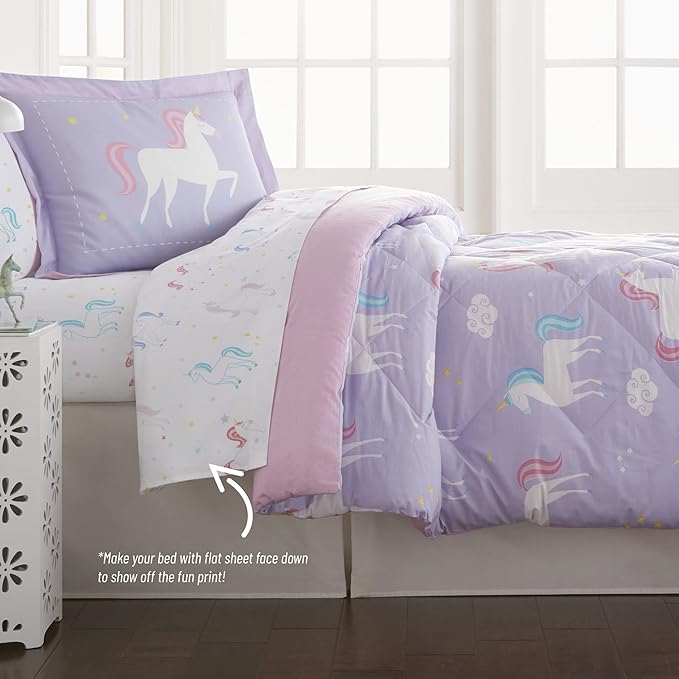 Wildkin 5-Piece Twin Bedding Set – 100% Cotton Comforter, Sheets & Pillowcase for Cozy Cuddles - Unicorn