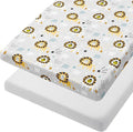 TILLYOU Mini Crib Fitted Sheets - Soft Knit Sheet for Pack N Play, Microfiber Mini Crib Sheets, Playpen Bedding Sheet for Baby 2 Pack, Machine Washable, 38'' x 24'', Lion's Paradise and Grey