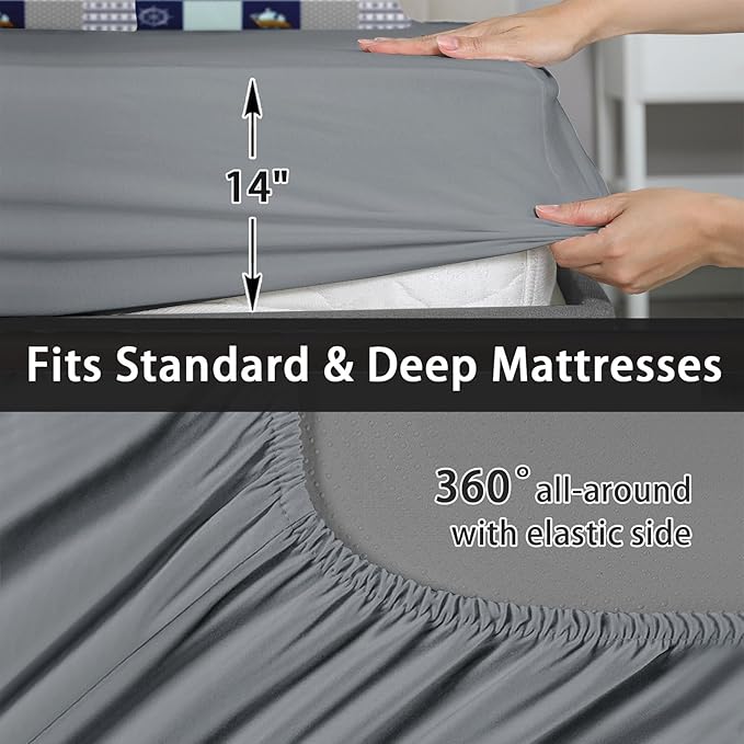 7 Pcs Queen Size Comforter Set with 2 Pillowcases & 2 Shams, Nautical Blue Marine Summer Bedding for Kids and Adults, Sea Ocean Boat Plaid Bed in a Bag with Flat Fitted Sheet
