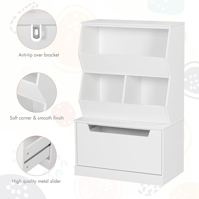 UTEX Kids Toy Storage Organizer, Bookshelf for Kids and Bookcase with Drawer, Children Open Storage Cubby for Bedroom Playroom Nursery White