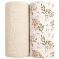 lulumoon Muslin Swaddle Blankets for Baby: Soft Cotton Newborn Receiving Blankets - Floral Print Nursery Gift Set for Baby Girls(White Flower)