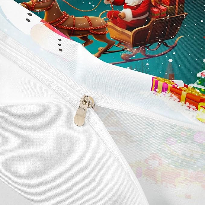 Manfei Christmas Duvet Cover Set Twin Size, Xmas Tree Snowman Bedding Set for Kids Boys Girls, Santa Claus with Reindeer Comforter Cover New Year Theme Quilt Cover with 1 Pillowcase, No Comforter