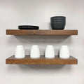 URBANDI, Rustic Floating Shelves, Set of 2, Hidden Bracket, Solid Wood, Heavy Duty, Wall Mounted Shelves, (Provincial, 24Wx6D)