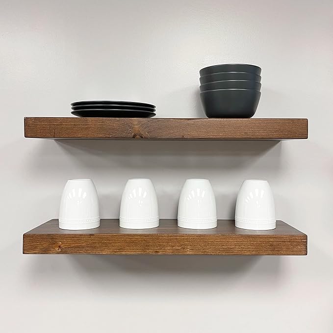 URBANDI, Rustic Floating Shelves, Set of 2, Hidden Bracket, Solid Wood, Heavy Duty, Wall Mounted Shelves, (Provincial, 24Wx10D)