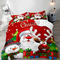 LUVIVIHOME 3PCS Red Christmas Duvet Cover King Bedding Set, Boys Girls Kids Bedding, Santa Claus Snowman Reindeer Holiday New Year Xmas Gifts Christmas Comforter Bedspread Quilt Cover, 2 Pillow Cases