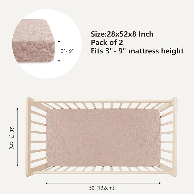 Bearmoss Muslin Crib Sheets 100% Cotton Baby Crib Sheets Fitted for Standard Crib Mattress & Toddler Bed Mattress 52"x28" Soft Breathable Crib Sheet Neutral for Boys Girls - 2 Pack (Baby Face)