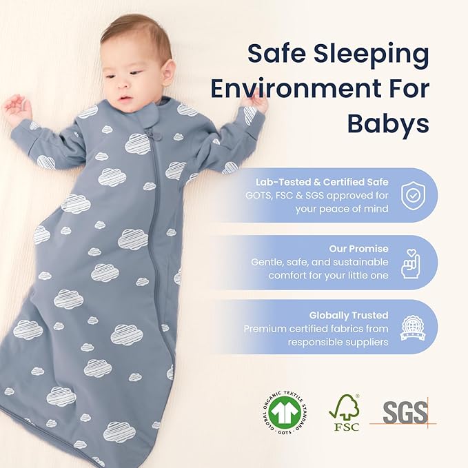 Unisex Sleeping Bag for Babies and Toddlers 1.0 Tog Sleep Sack 6-18 Months, Newborn Sleep Sack, Wearable Blanket Baby, One Piece Long Sleeves, Gifts for Baby