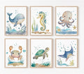 Wodkwq Nursery Wall Art Sea Animal Canvas Prints Baby Girl Boy Room Decor Watercolor Paintings Pictures Cute Ocean Theme Toddler Room Decoration Set of 6 for Kids Bedroom Bathroom 8x10in Unframed