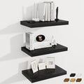 Fun Memories 12 Inch Deep Floating Shelves for Wall, 20 Inch Long Wall Mounted Storage Shelf with Invisible Brackets, 3 Pack Hanging Wood Shelf for Farmhouse, Bedroom, Kitchen, Living Room, Black