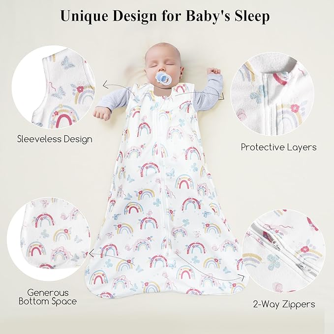 david's kids 3 Pack Micro Fleece Baby Sleep Sack 18-24 Months, Soft Baby Wearable Blankets with 2-Way Zipper, Comfy Sleeping Bags for Toddler Girls Neutral, X-Large Size, Rainbow