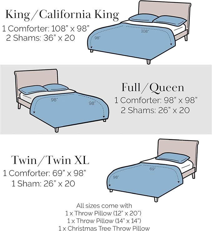 Southshore Fine Living, Inc. Merry Town Christmas Comforter Set, Queen/Full Size 6-Piece Christmas Bedding Set w/Shams & Throw Pillow; Reversible 2-Sided Red Plaid Comforter & Rustic Cabin Print