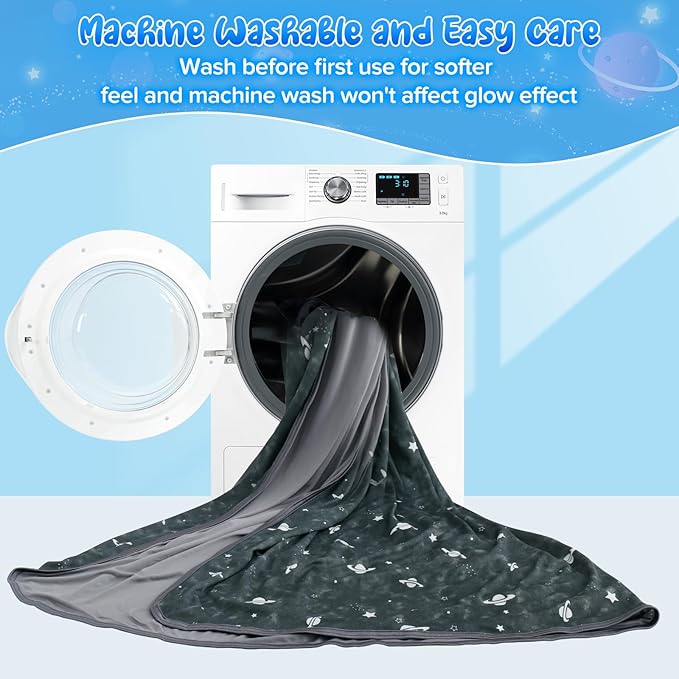 LUXEAR Cooling Glow in The Dark Star Cosmic Blanket for Boys Girls - Gift Throw Keep Child/Adults Cool All Night - Soft Breathable Summer Blanket for Bed Sofa -79x86in
