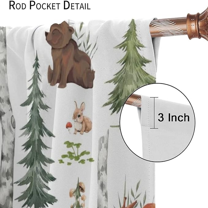 Animal Kids Curtains, Woodland Squirrel Rabbit Bear Animal Friends Forest Curtains for Boys and Girls Bedroom Living Room Kitchen 42x63in