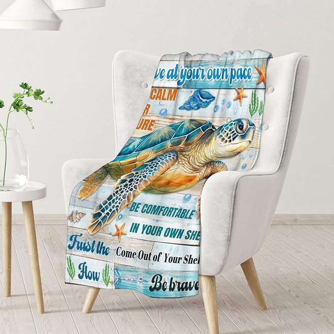 Sea Turtle Gifts for Women - 60" x 80" Inches Turtle Blanket for Adult - Colorful Warm Furry Blankets for Sofa, Bed & Living Room