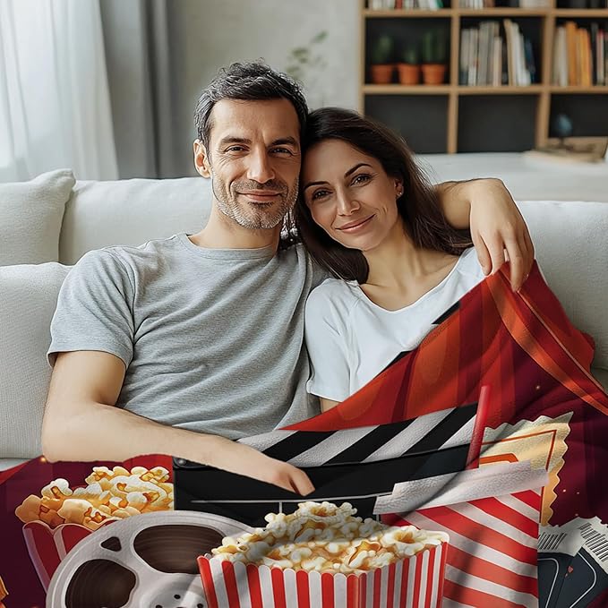 Movie Theme Blanket Gifts for Women Girls, Movie Night Supplies, Movies Theater Gift for Movies Lover Gifts for Christmas, Ideal Theater Decor for Sofa Couch Bed, Theatre Gift Blanket 60"x80"