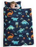 PHF Navy Dinosaur Toddler Nap Mat Set, with Removable Pillow for Toddler Boys, Soft and Lightweight for Daycare, Preschool, Travel, Kindergarten Sleeping Bag, Fits Ages 3-6 Years, Large Navy Dinosaur