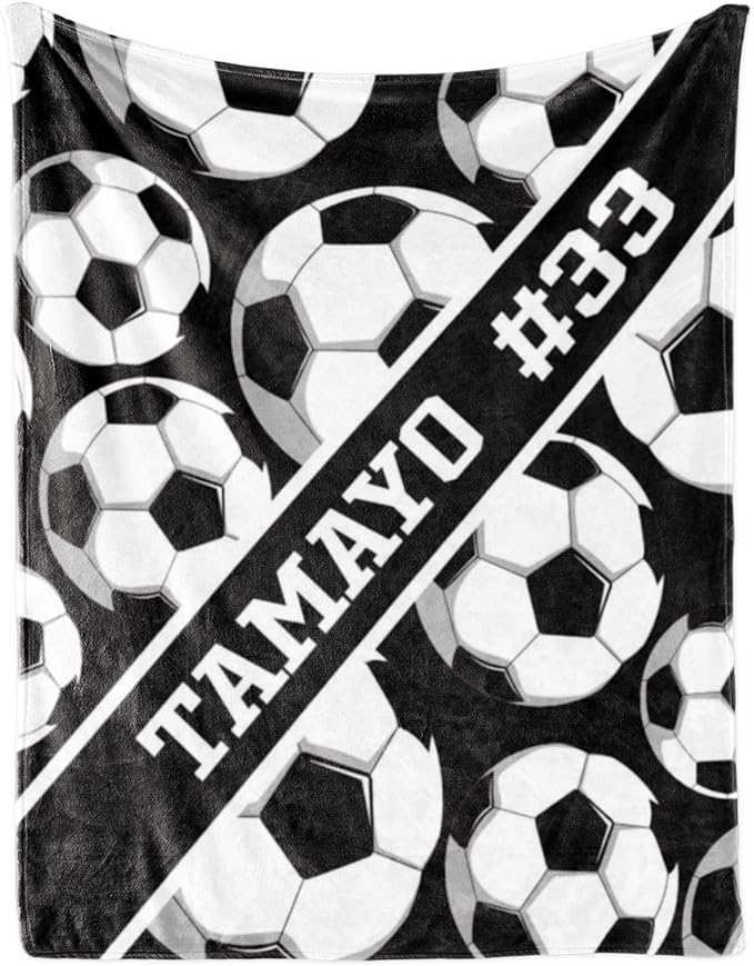 Custom Kids Soft Blanket: Personalized Gift for Soccer Football Basketball Softball Lovers Name and Number - Flannel Toddler Bed Blankets (50X60inch)