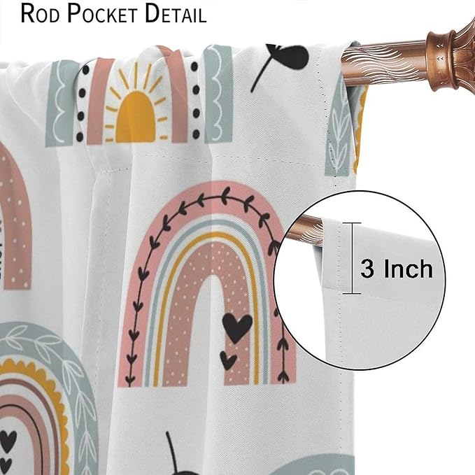 Kids Rainbow Curtains Boho Cartoon Colorful Stars Love Heart Lovely Abstract Art Pattern Print Window Drapes for Girl Bedroom Living Room Kitchen Decor,2 Panel Set,63Wx63H Inch Blackout